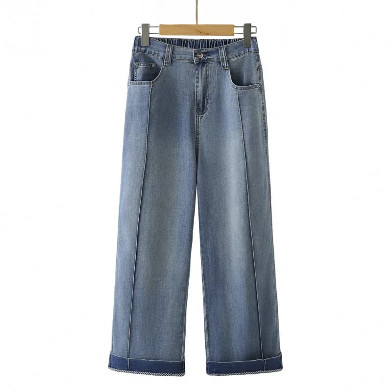 Jeans da donna taglie forti da 100 kg estivi nuovi pantaloni a gamba dritta in denim elasticizzato sottile fondo stile caviglia casual 8656