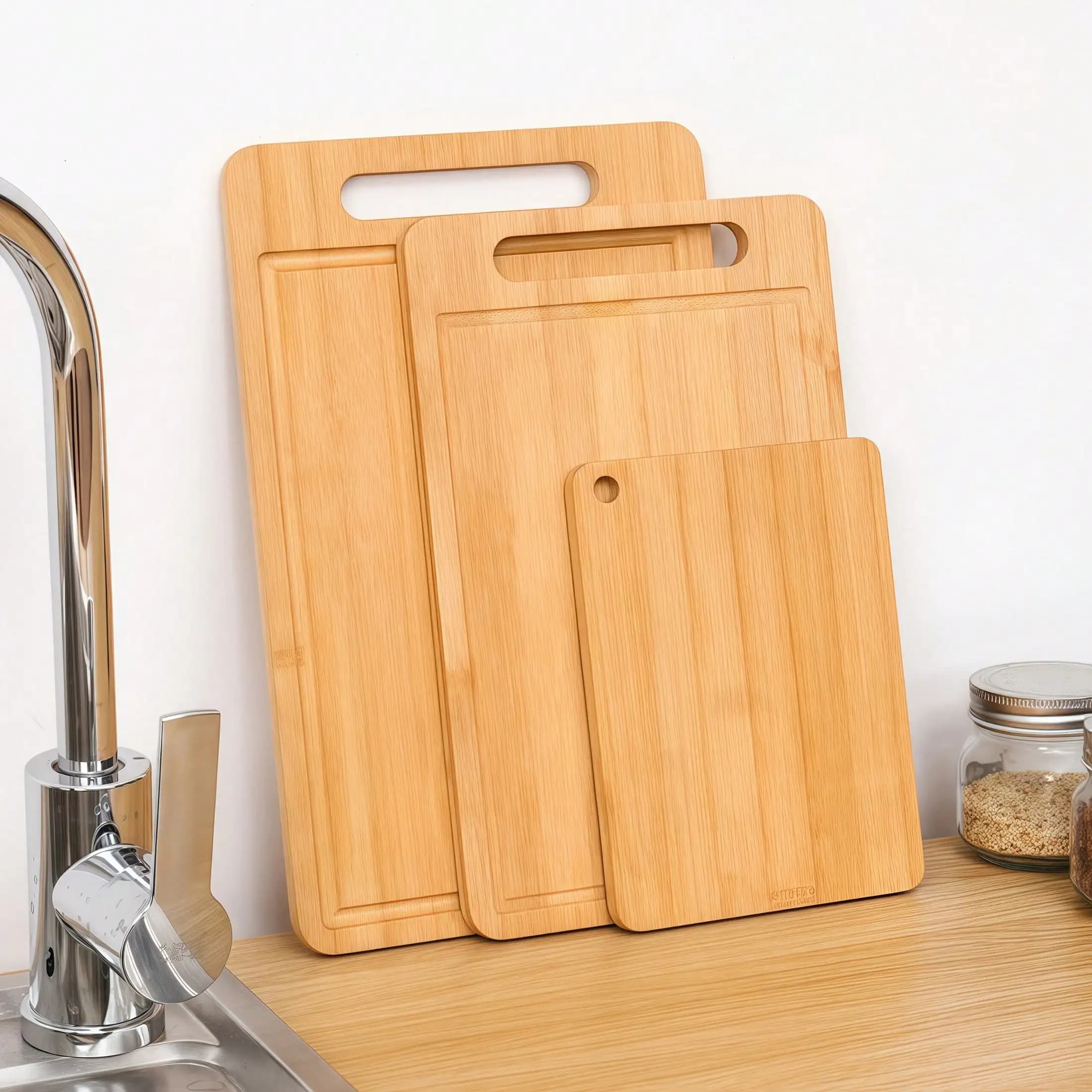 3pcs Extra Large Kitchen Bamboo Cutting Board Set, Heavy Duty Cutting Board With Juice Grooves, Bamboo Cutting Board Set For Meat, Vegetables, Fruits. Gift For Mother'S Day. Father'S Day. Father Gift. Family And Friends. Essential Kitchen Tools.