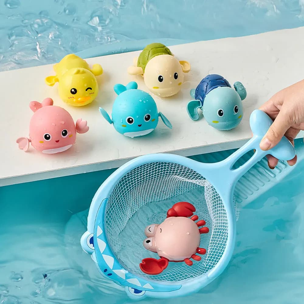 Bagno per bambini Giochi d'acqua Giocattoli Granchio Squalo Rete da pesca Meccanico a orologeria Mobile Bagno per bambini Giocattolo divertente Regalo UG343