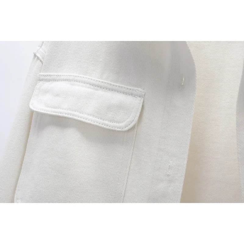 Giacca di jeans a maniche lunghe con tasca grande rosa bianca da donna Capispalla da cowboy alla moda coreana Giacca di jeans medio lunga allentata autunnale da donna