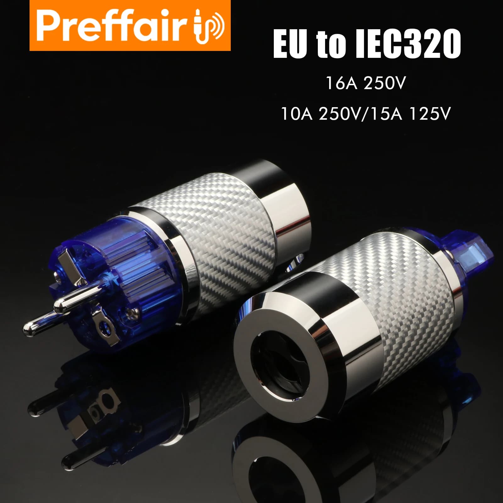 Preffair Hifi EU Power Plug IEC Audio Connector Hi-End Carbon Fiber Rhodium Plated Supply Plug Connector Adapter 15A/250V