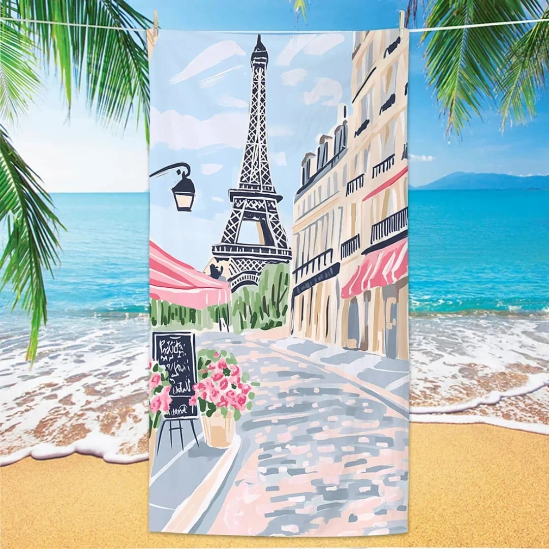 Asciugamano da spiaggia Torre Eiffel, stampa digitale sottile in microfibra antisabbia ad asciugatura rapida leggero per nuotare, yoga, viaggi, palestra, regalo