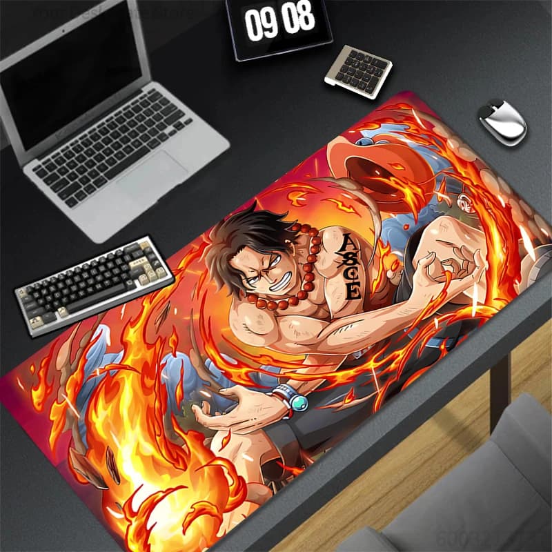 Tappetino per Mouse Gaming Anime Ace One Piece, Tappetino per Tastiera, Accessori PC, Tappetino da Scrivania per Gamer, Tappeto da Ufficio