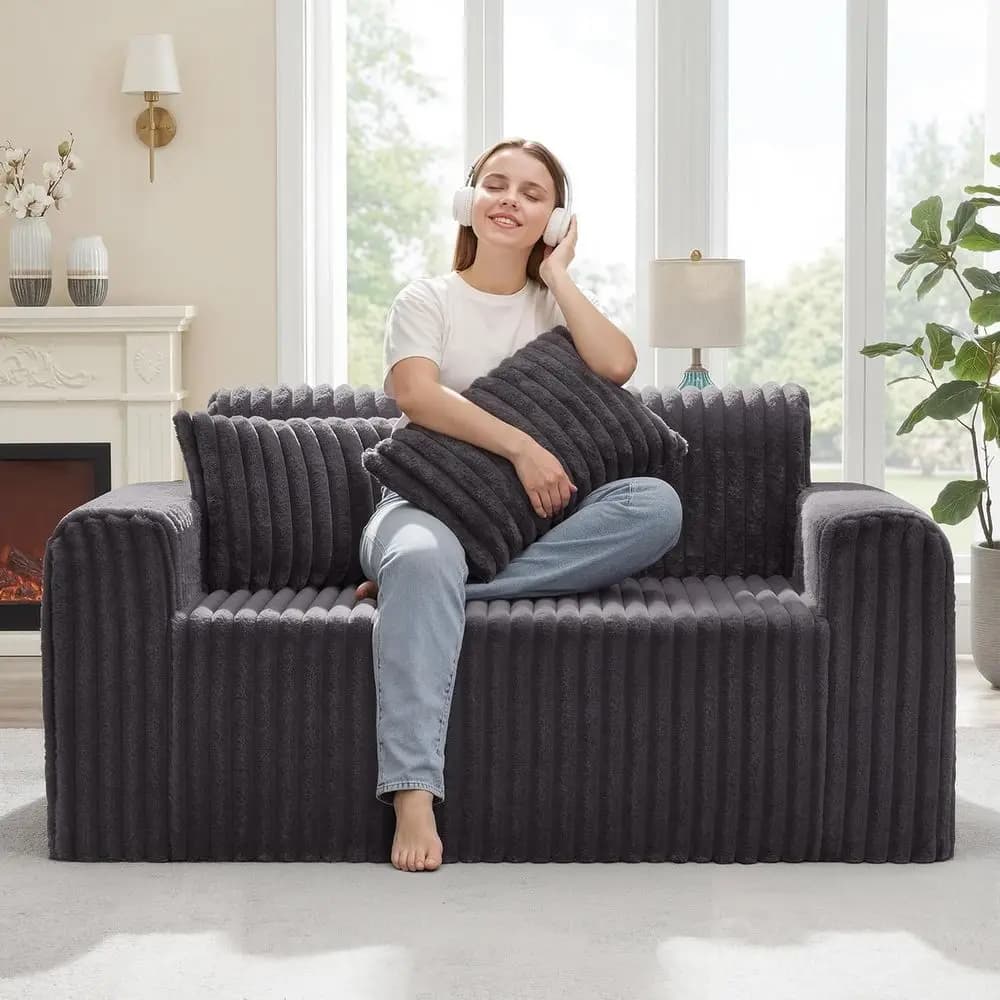 Couch Soa 2-Seater oam Soa Loveseat or Small Spaces Comy Soas with Removable Cover urry Couch with Pillows or Living Room, Bedro