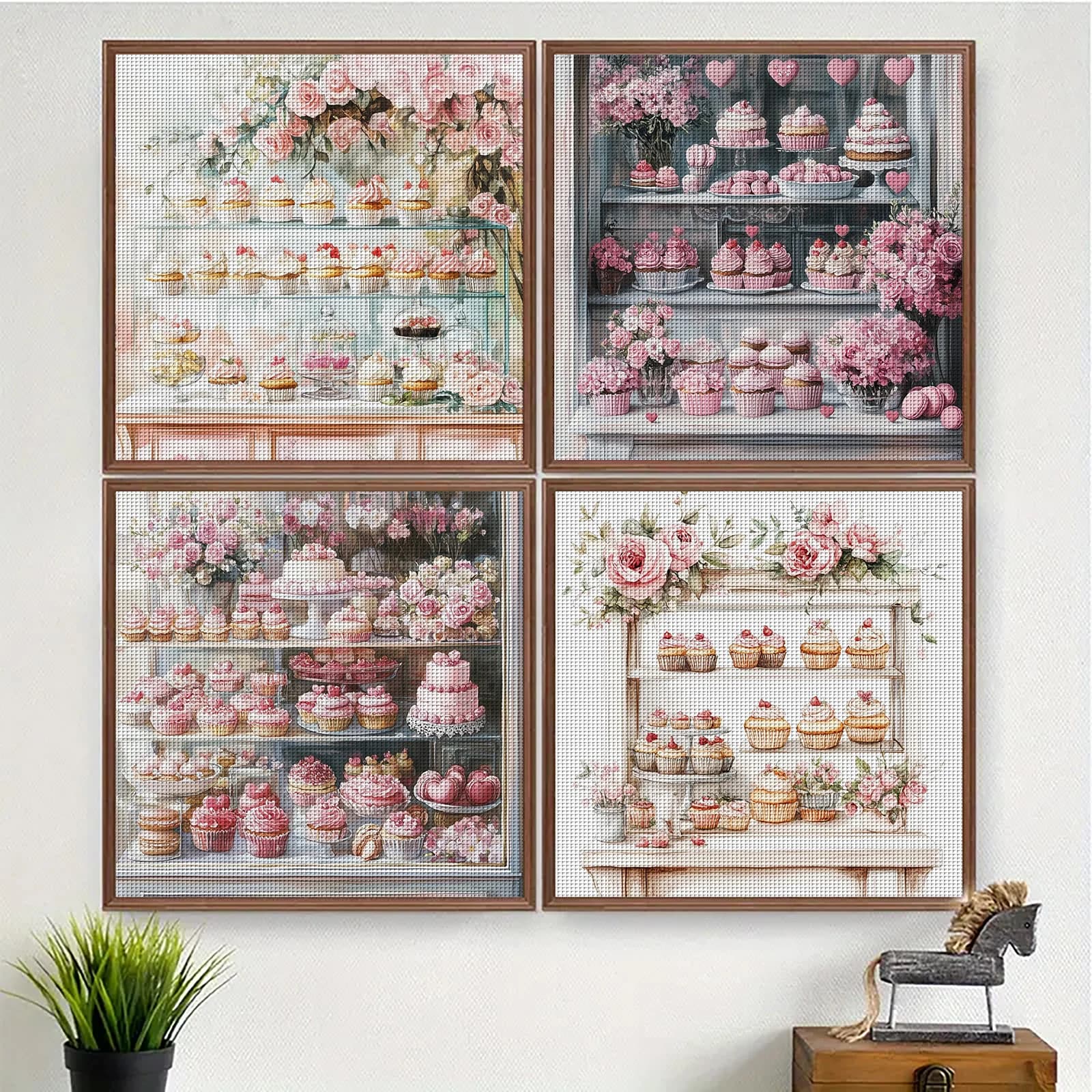 1PC46X46cm/18.1X18.1in,11CT print cross stitch DIY kit,Pink Macaron&Rose Bakery,adult beginner's relaxed cross stitch stitch set