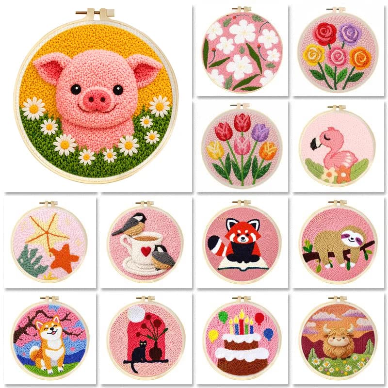 20x20cm Animal Punch Needle Embroidery Starter Kit for Adults DIY kit Punch Embroidery Kits Relaxing Craft Gift for Home Decor