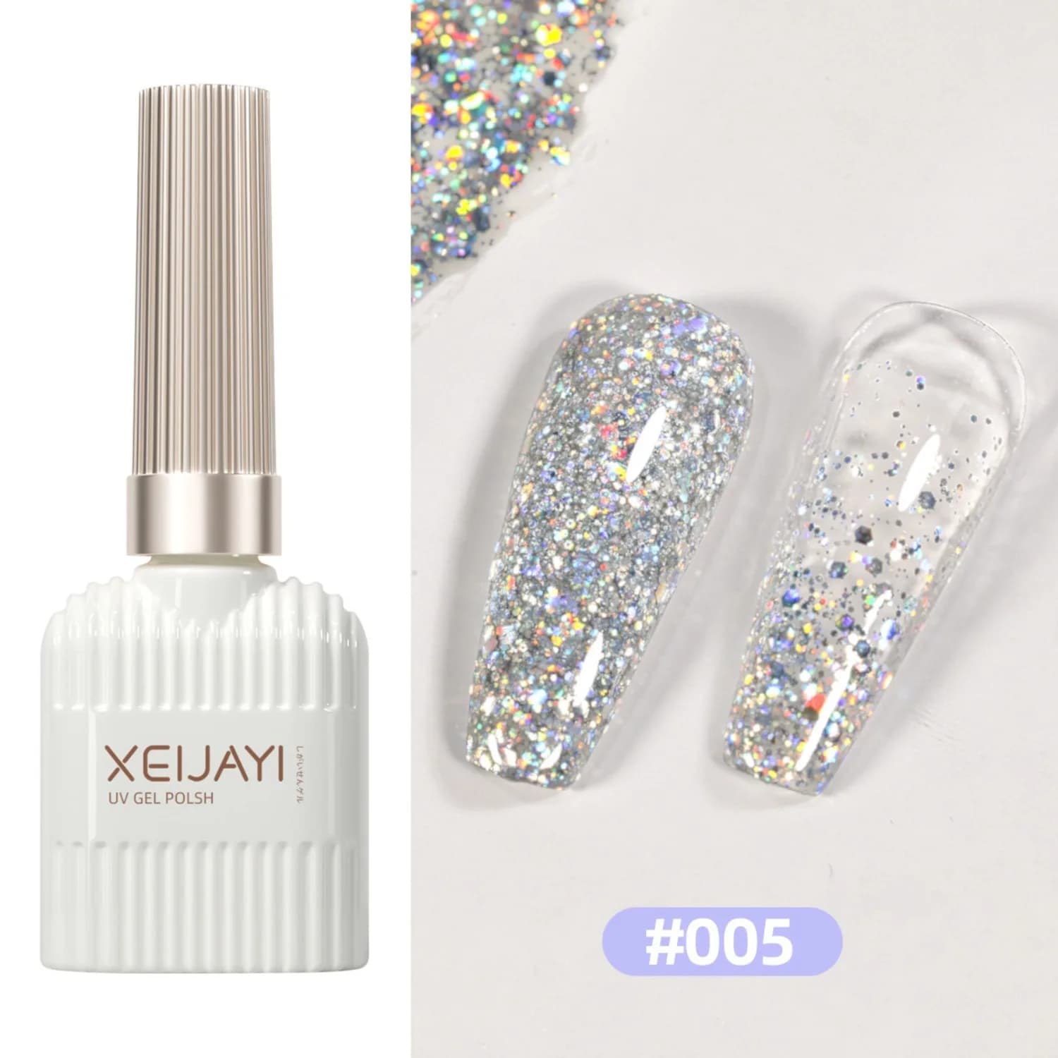 Smalto Gel Riflettente Traslucido con Glitter, Semipermanente, Soak Off, UV, per Nail Art