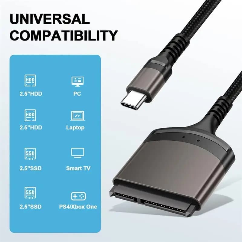 Cavo USB 3.0/Tipo C a SATA 7+15 a 22 pin, adattatore SSD HDD per disco rigido esterno per Windows/8/10 Supporta la trasmissione dati da 5 Gbps
