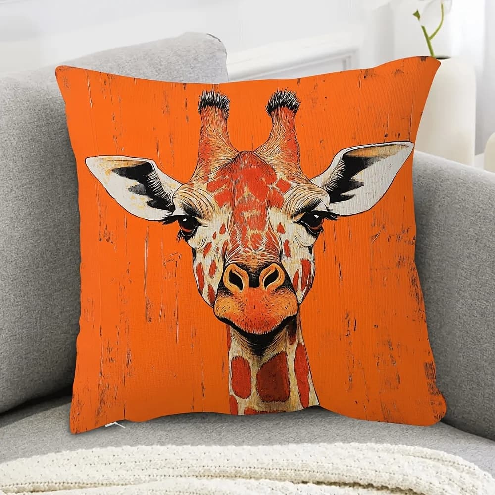 Pillow Covers 45x45 cm Square Orange Giraffe Animal Print Polyester Luxury Soft Machine Washable Zipper Cushion Case Cover No Insert For Living Room Bedroom Sofa Bed Couch Chair Car Office Cafe Patio Deck Bench Holiday Party Cozy Home Decor Gift Bag