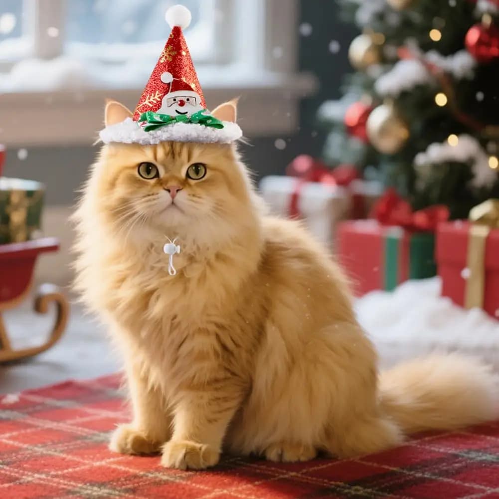 Copricapo per animali domestici con cinturino elastico Copricapo per cani e gatti Cappelli natalizi per animali domestici festivi per gatti Cani Albero di Natale Babbo Natale Glitter