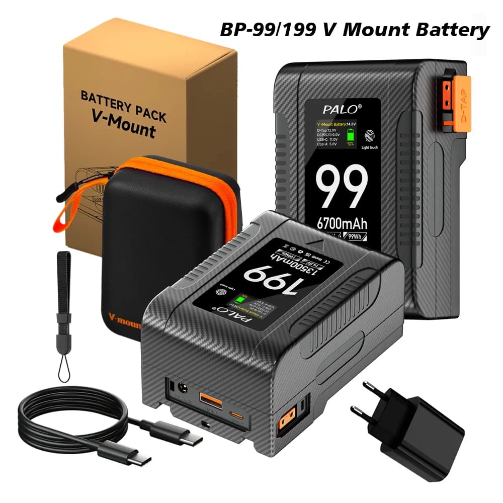 PALO Batteria V-Mount/V-Lock originale al 100% 99Wh 199Wh per fotocamere Videocamere Luci LED di grandi dimensioni Monitor MacBook e smartphone