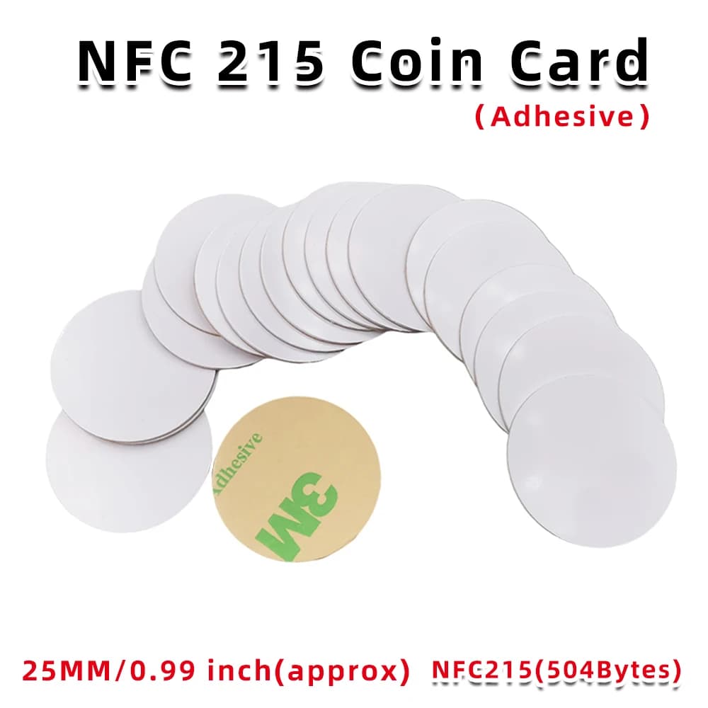 25mm 13,56 Mhz NFC Nt/ag215 Adesivo Adesivo Moneta Carte Tag NT/AG 215 PVC Impermeabile per tutti i telefoni NFC