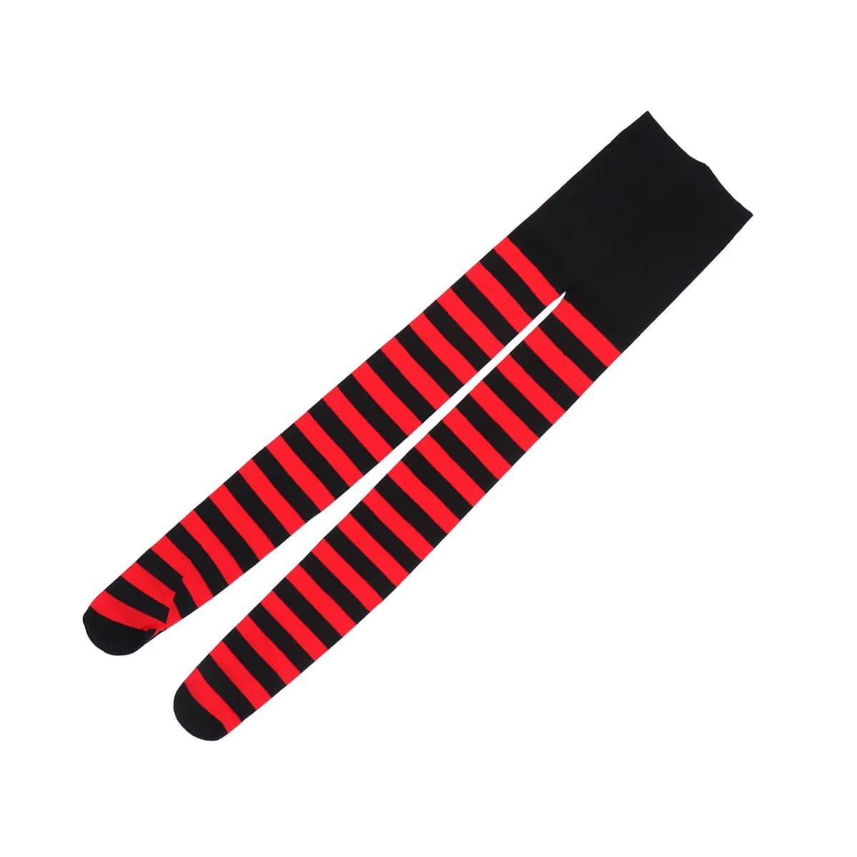 1 paio di calze natalizie a righe rosse e nere, calze alla moda alte fino alla coscia per feste di Natale, accessorio per costumi, calze natalizie per donna