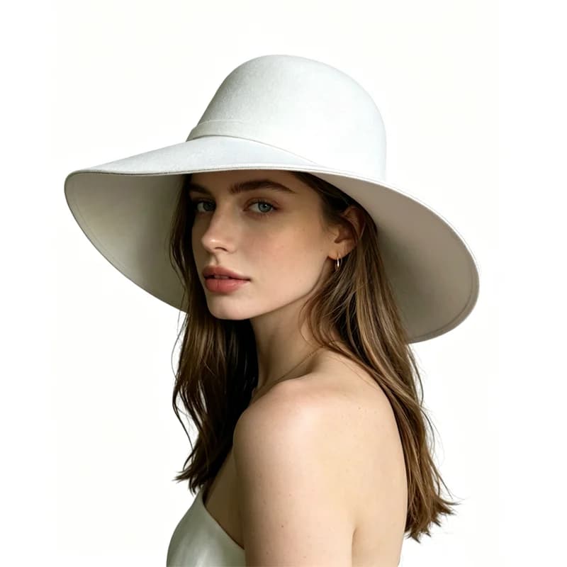 White Dome-shaped Ladies' Hat Autumn Winter Vintage Floppy Hat Women Elegant Felt Fedora Hat Wide Brim Sun Cap British Style