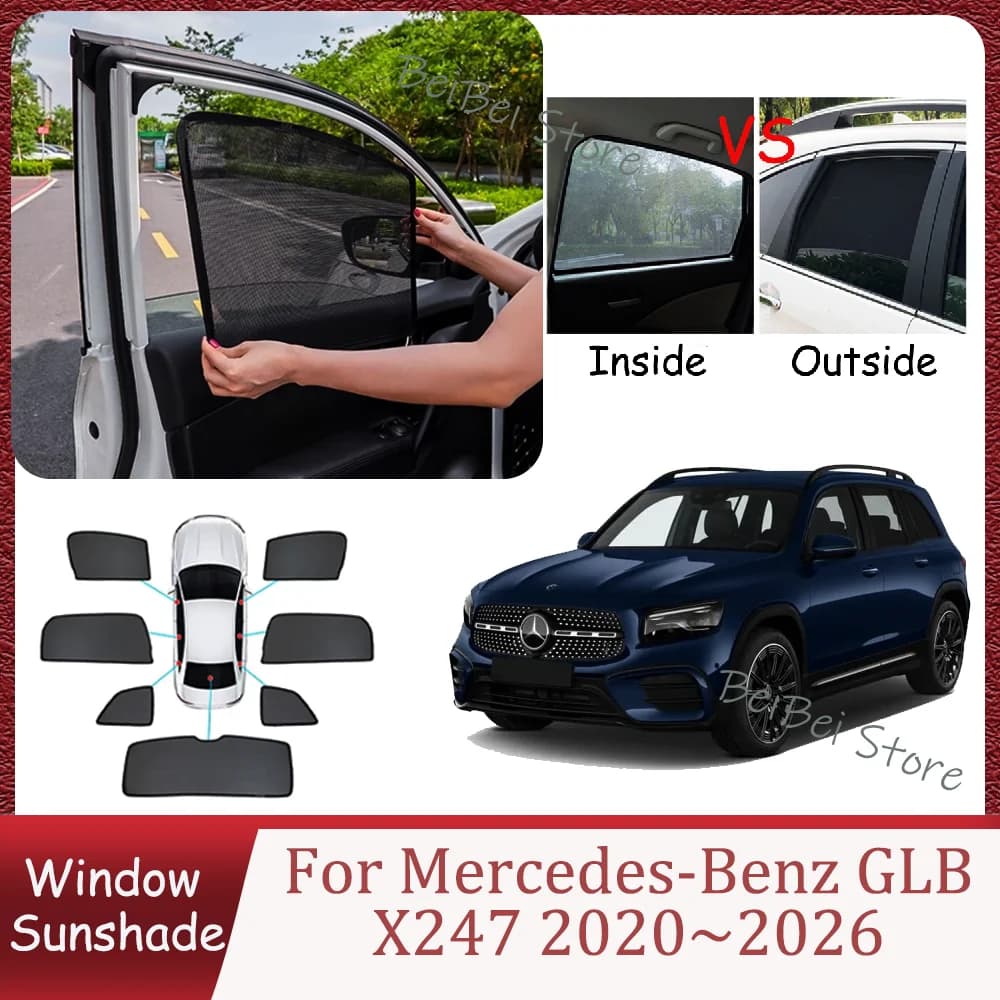 For Mercedes-Benz GLB X247 2020~2026 2024 2025 Car Magnetic Mesh Privacy Sunshade Side Window Sun Shade UV Protection Accessorie