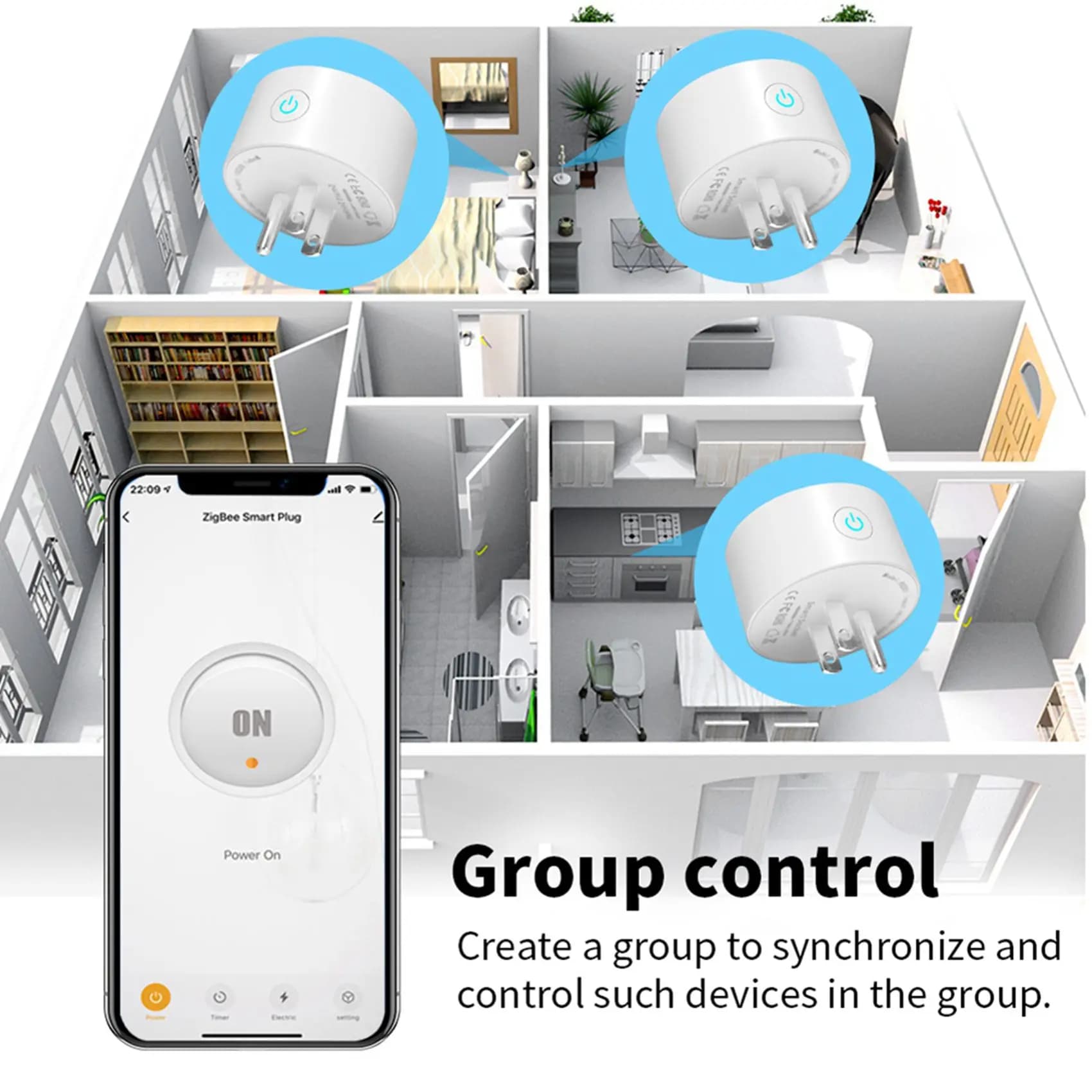 ABZS 2X TUYA Smart 10A WIFI socket with Consumption Monitoring, Timer Function and Vocal Control, Compatible with US Plug