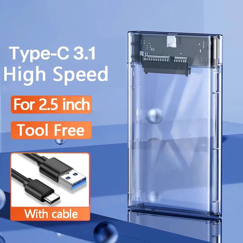 2.5'' External Hard Drive Enclosure USB 3.0 to SATA III Tool-Free Clear Hard Disk Case HDD SSD Max 6TB Support UASP SSD SATA