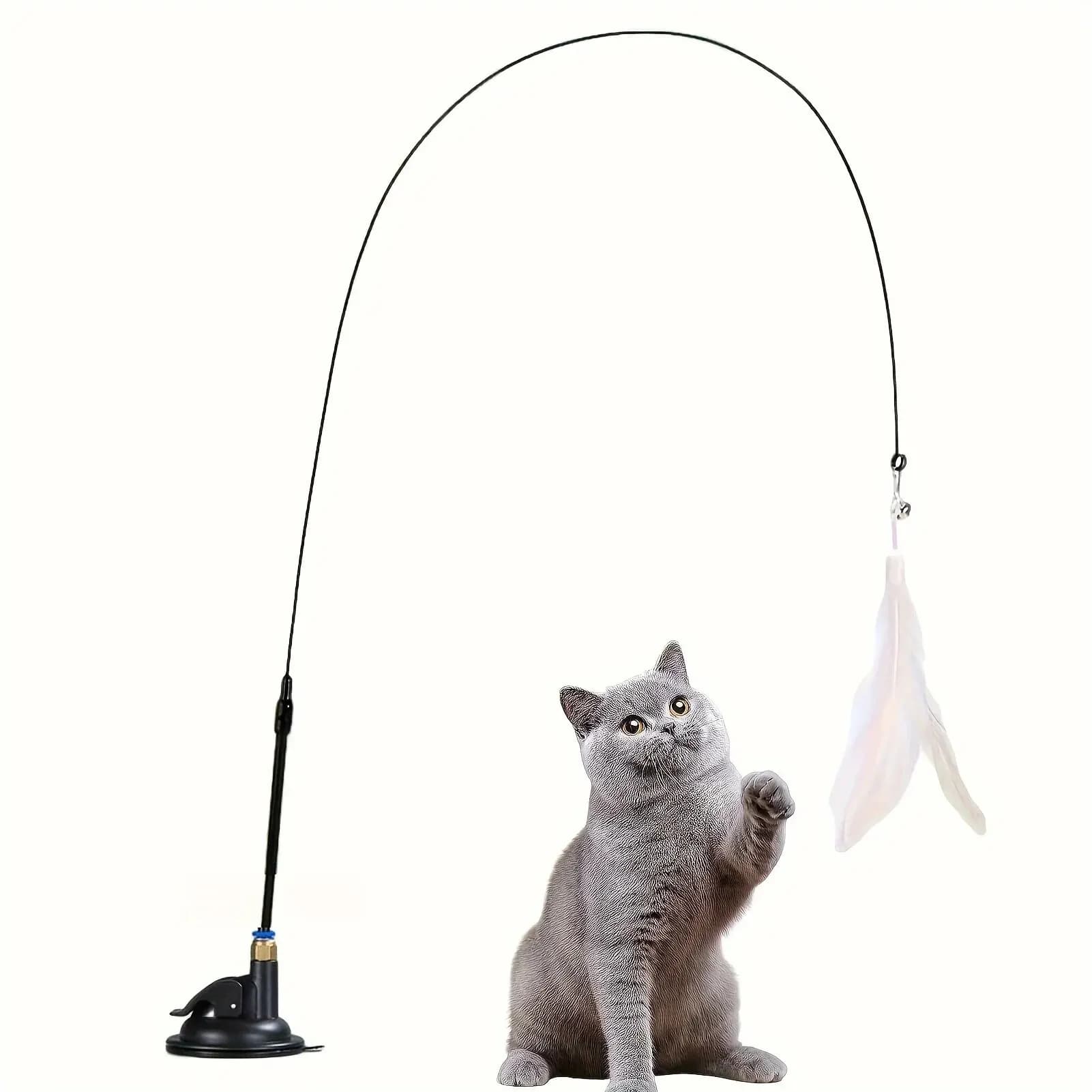 Cat Teaser Toy - Crosstalk with bell and feathers - Long suction rod for exciting toys adventures - Ultimate cat toys