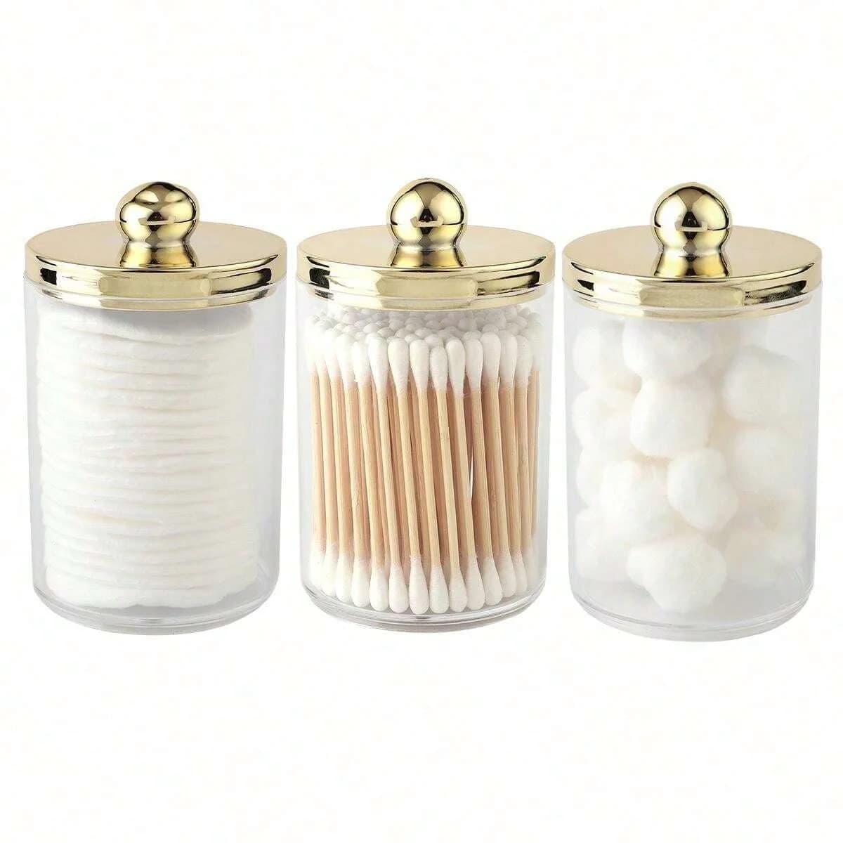 Support for cotton ball, plastic organizer with lid, 10 ounce cotton ball jar, transparent organizer, cosmetic organizer,