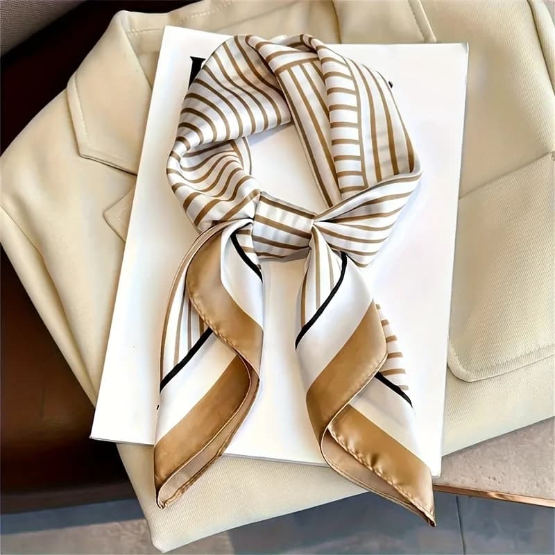 Luxury Brand Silk Striped Design Scarf Bandana Waxes for Women's Hair Square Scarves Women's Wrapping Satin Charm