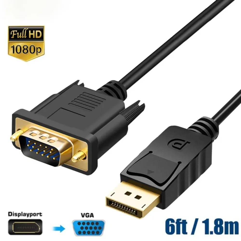 Cavo DisplayPort a VGA 1080P 1,8m, Adattatore Convertitore Video da DP a VGA Maschio-Maschio per PC, Laptop, TV, Monitor, Proiettore