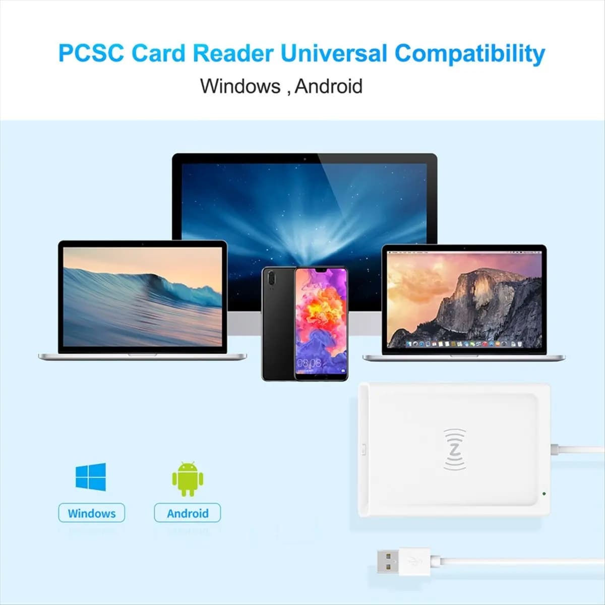 Lettore di smart card 2 in 1 con contatto + NFC Lettore/scrittore di smart card a doppia interfaccia collegato al PC Lettore di smart card PCSC a contatto