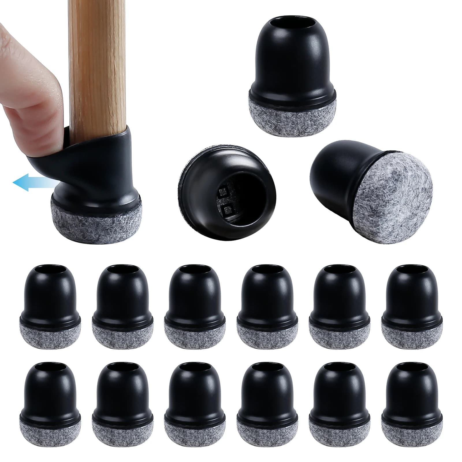 Protezioni per le gambe delle sedie da 16 pezzi in silicone antiscivolo 360 ° Coprigambe per mobili ispessimento avvolto sul fondo in feltro per pavimenti in legno