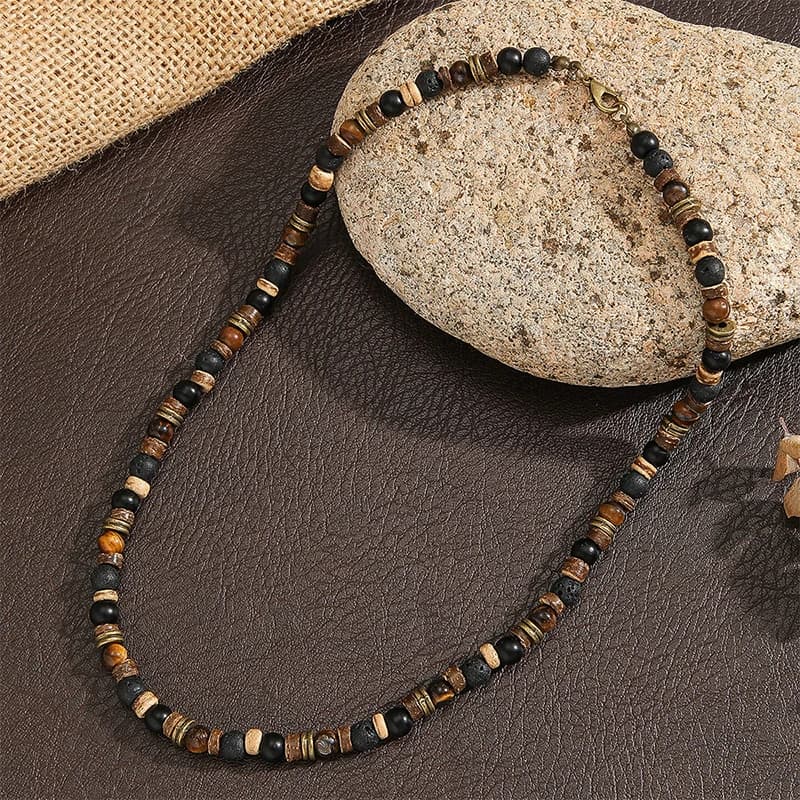 Men's Bohemian Hip-Hop Necklace Handmade Beaded Choker with Stone Coconut Shell & Wooden Beads Fashion Statement Jewelry for Men