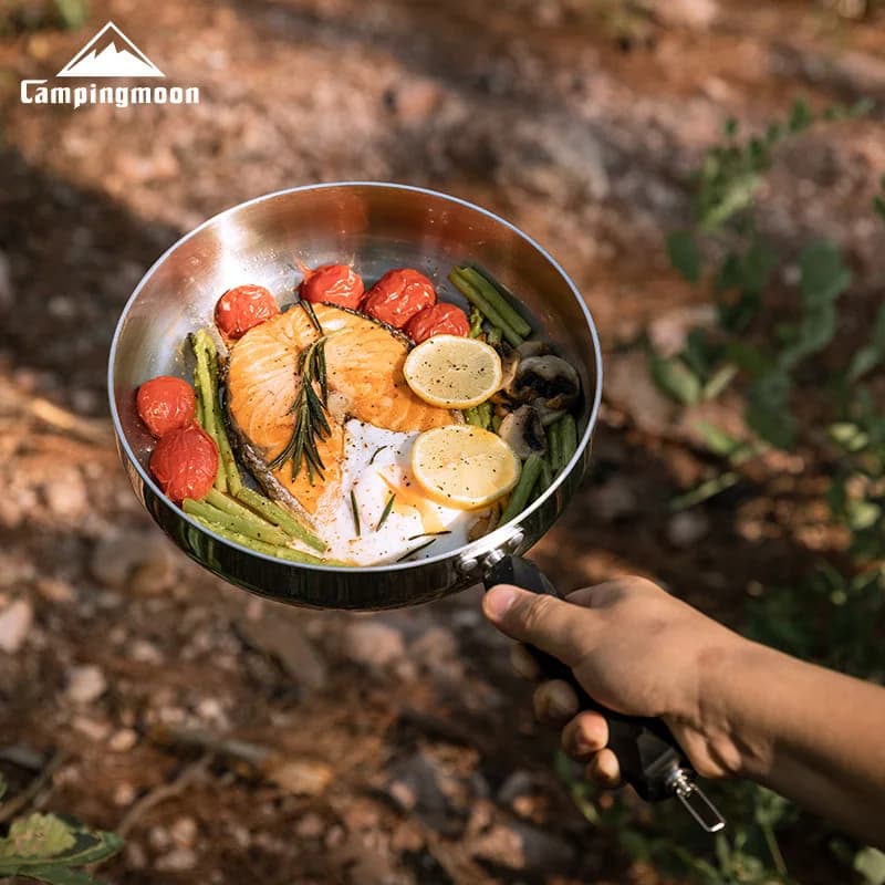 CC-23 camping three-layer steel frying pan,portable and detachable handle,deep frying pan,suitable for both frying and boiling