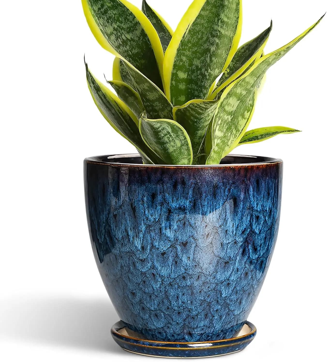Vaso in Ceramica da 6 Pollici con Foro di Drenaggio e Sottovaso, Fioriera Blu per Interni ed Esterni, Regalo per Amanti delle Piante