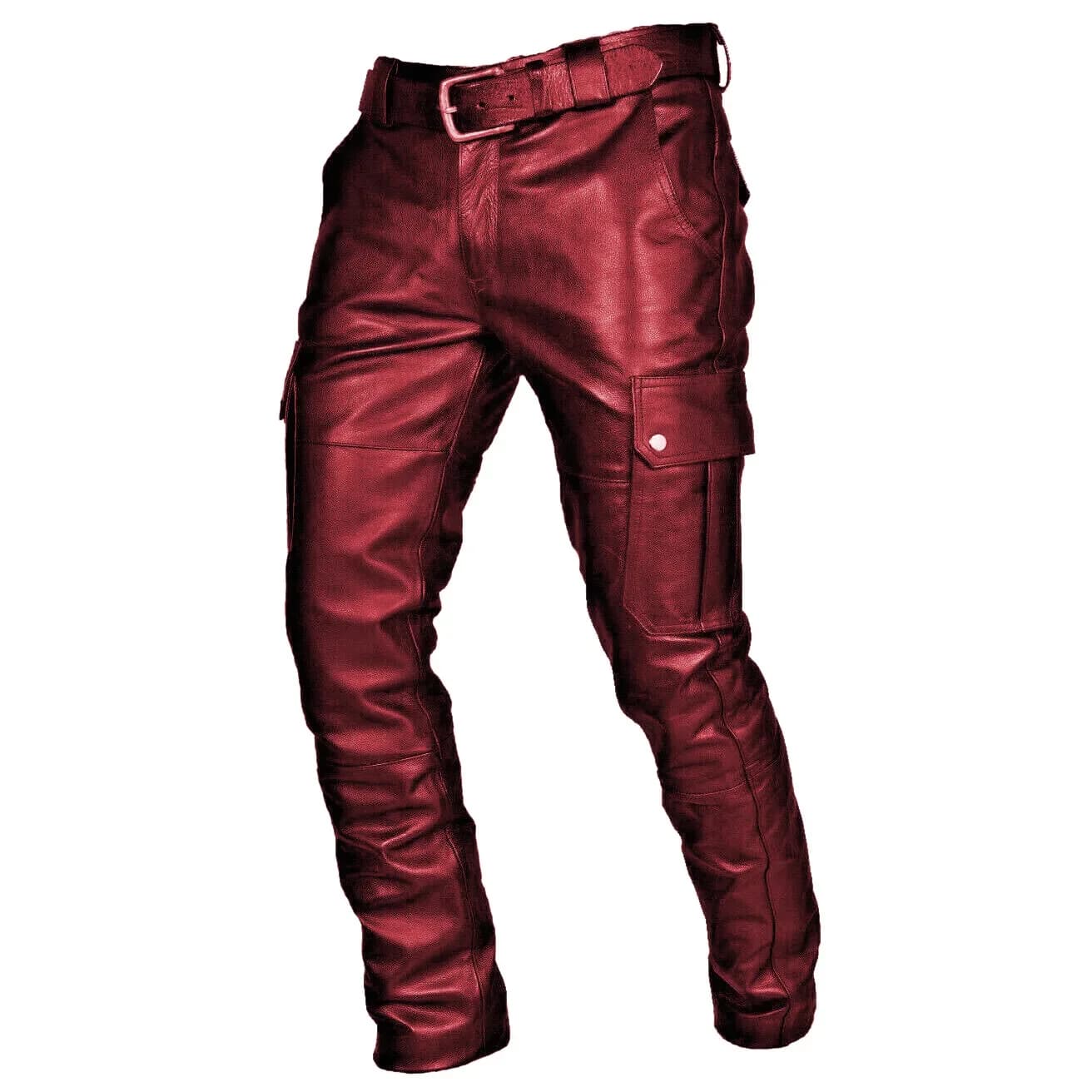 Nuova Europa e Stati Uniti Pantaloni in pelle da motociclista rock con sistema nero profondo Pantaloni casual da uomo in PU americano senza cintura