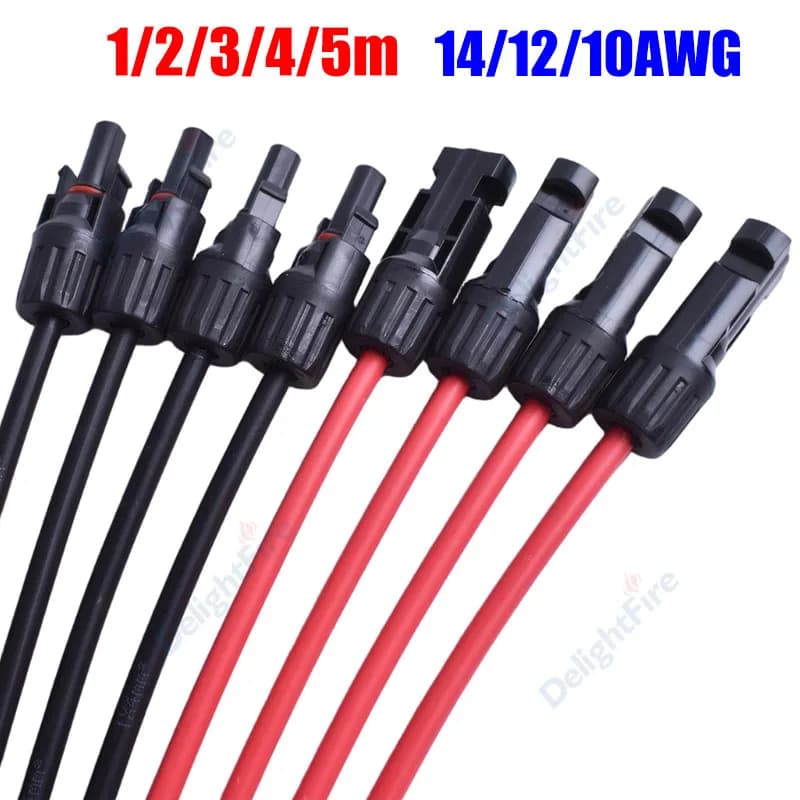 Cavo di prolunga solare con connettori in rame stagnato 1/2/3/4/5m 14/12/10AWG Cavo per pannello solare rosso nero Cavo fotovoltaico