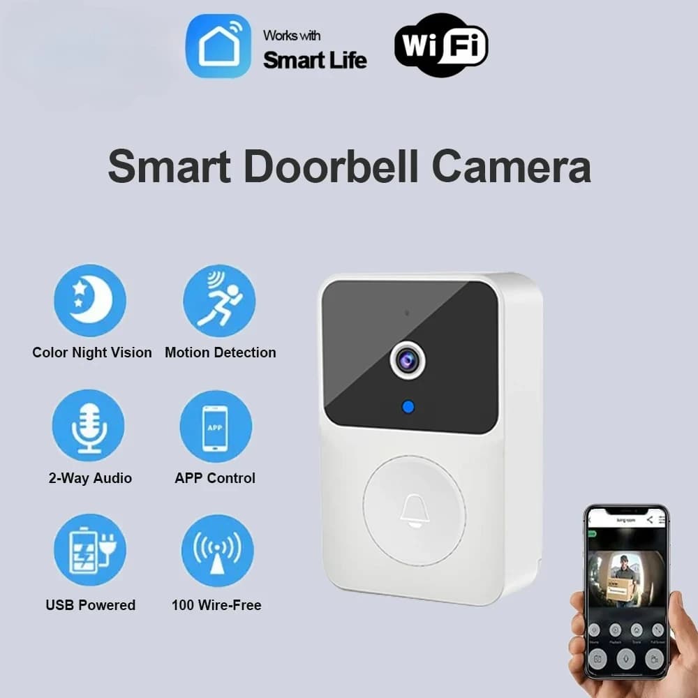 Campanello con Telecamera WiFi e Visione Notturna, Comunicazione Intelligente Remota, Ricaricabile USB, Videocitofono di Sicurezza Domestica