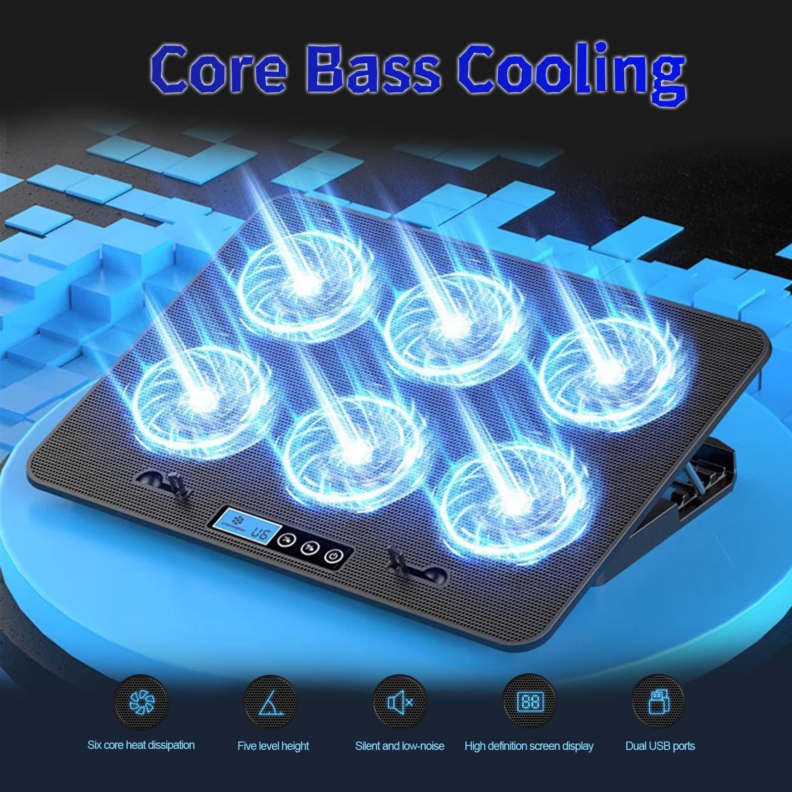 Supporto di Raffreddamento per Laptop da Gaming A9 RGB con 2 Porte USB e 6 Ventole, Luce LED, per Notebook da 13-18 Pollici, Compatibile con Laptop e Macbook
