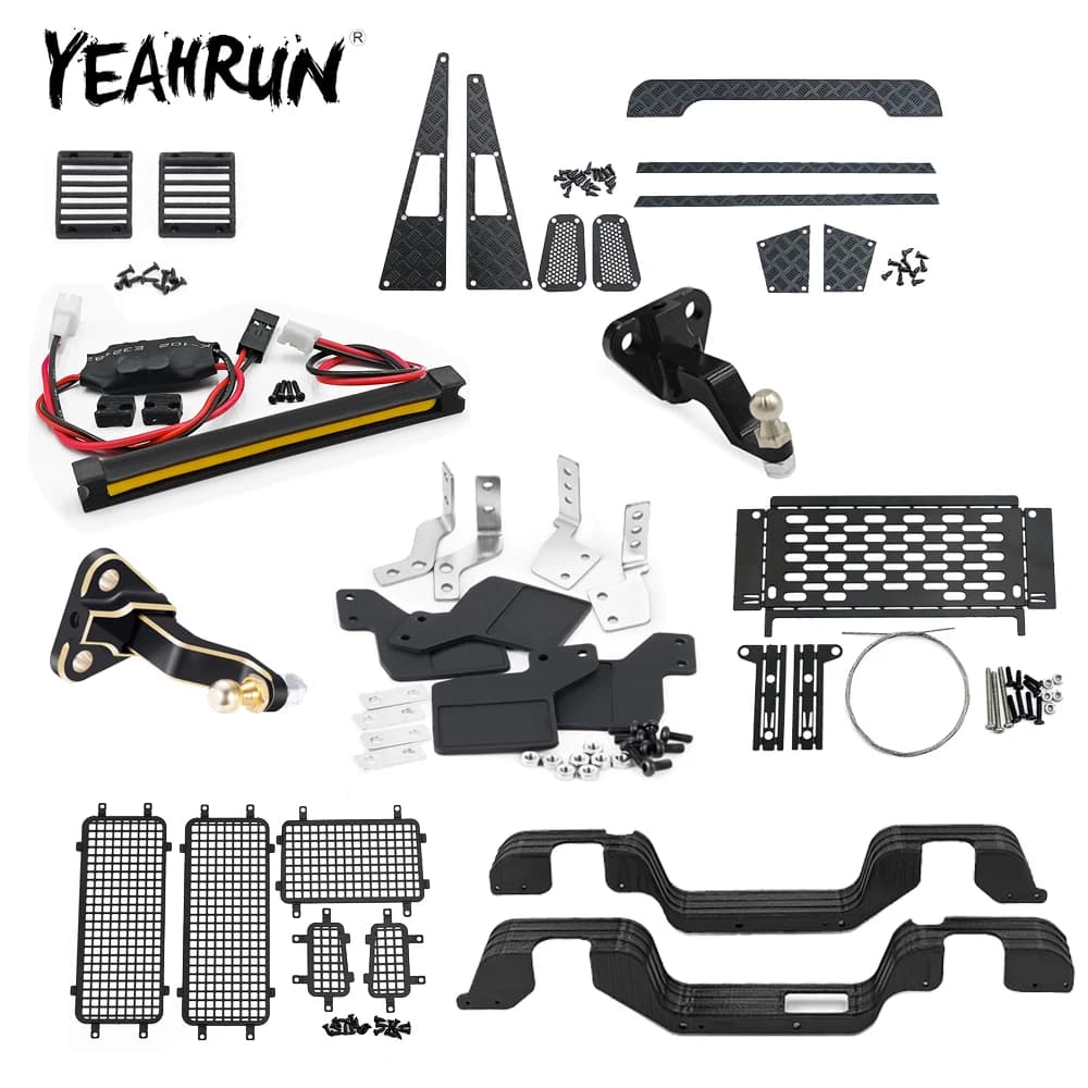 YEAHRUN Simulazione Piastra Paramotore Rete Protettiva Parafanghi Grillo di Traino Luce per TRX-4M Defender 1/18 RC Auto Aggiornamento Decorazione Parti
