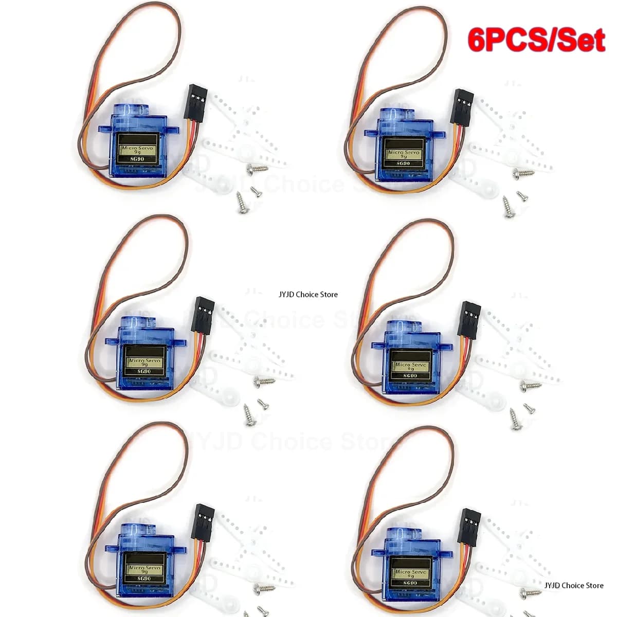 Kit 6 Parts Micro servomotors SG90 9g, Mini servomotors with Plastic Gears, Rotation 180 Degrees for Auto RC, Aeroplanes and Arduino