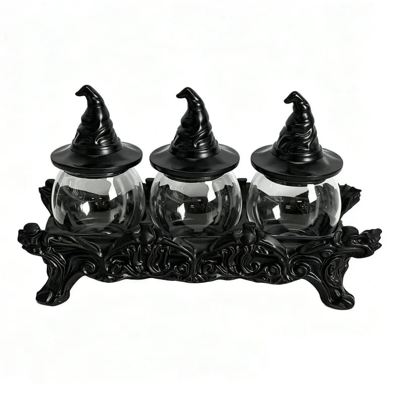 Halloween Witch Hat Apothecary Spice Jar Set, Gothic Witchcore Kitchen Food Storage Decor Sealed Food Storage Containers