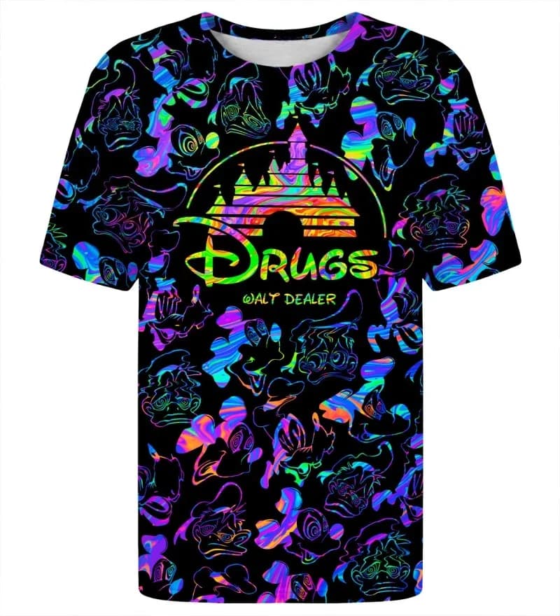 Psychedelic Cartoon T-shirts Men Women, Featuring Neon Rainbow Swirling Lines Abstract Monster Designs Street Style T-shirts.