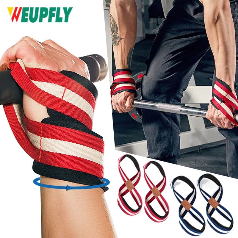 1 pair of lifting straps Figure 8 - Weight lifting straps - Footwear Figure 8 - Wrist straps for men, women, weight lifting, stains
