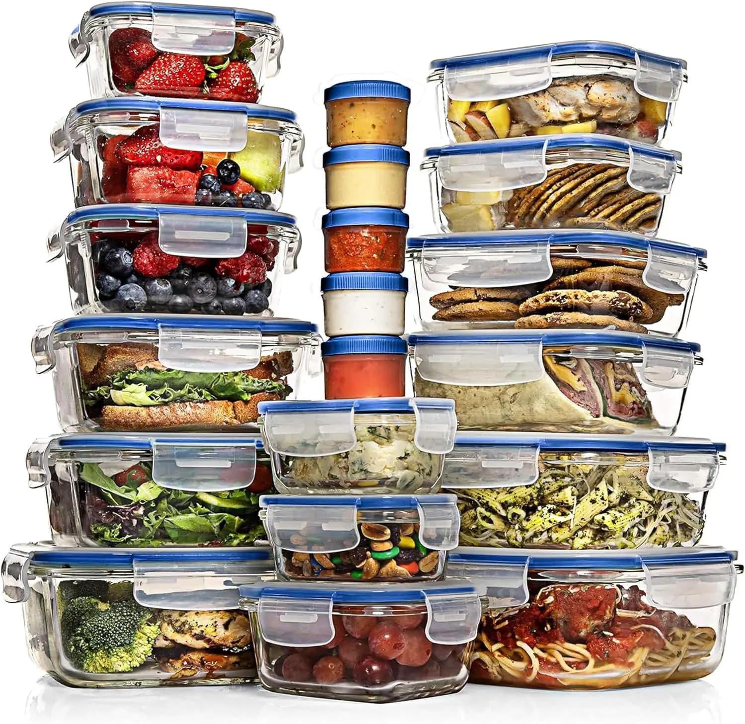 Set di 35 contenitori in vetro per alimenti con coperchi - Contenitori ermetici per la preparazione dei pasti, senza BPA, 100% a prova di perdite (15 coperchi, 15 contenitori)