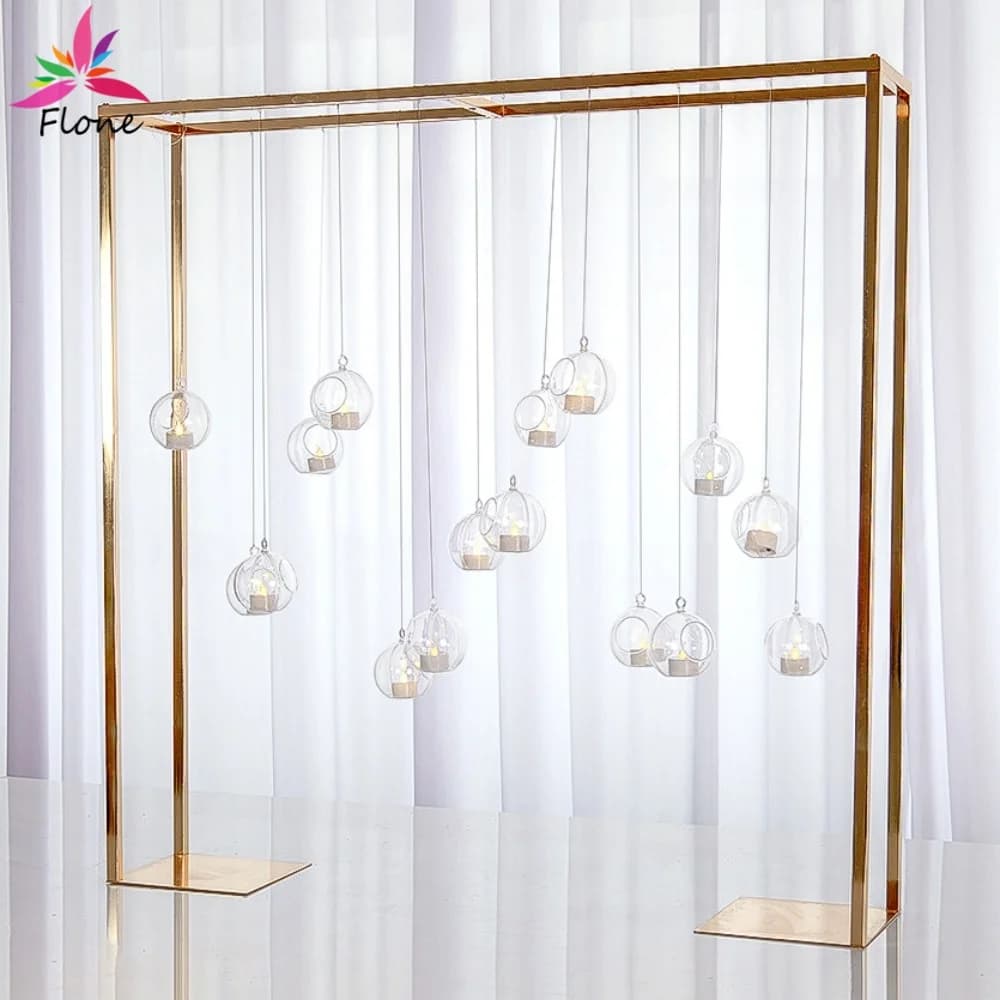 Gold-Plated Metal Table Centerpiece Shelf Hangs Pendant Lights Holds Candles Ideal for Home, Party Wedding Decorations HY078