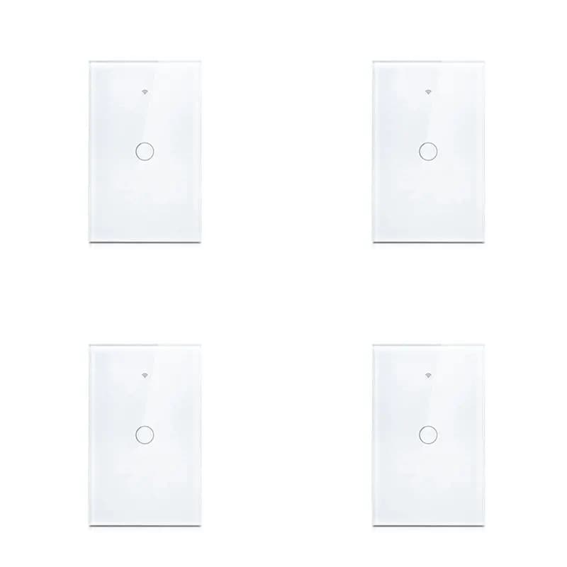CHCH 4X Tuya Smart WiFi Wall Switch US Plug 1 Gang Without Neutral LED Touch Sensor Compatible Alexa Google White