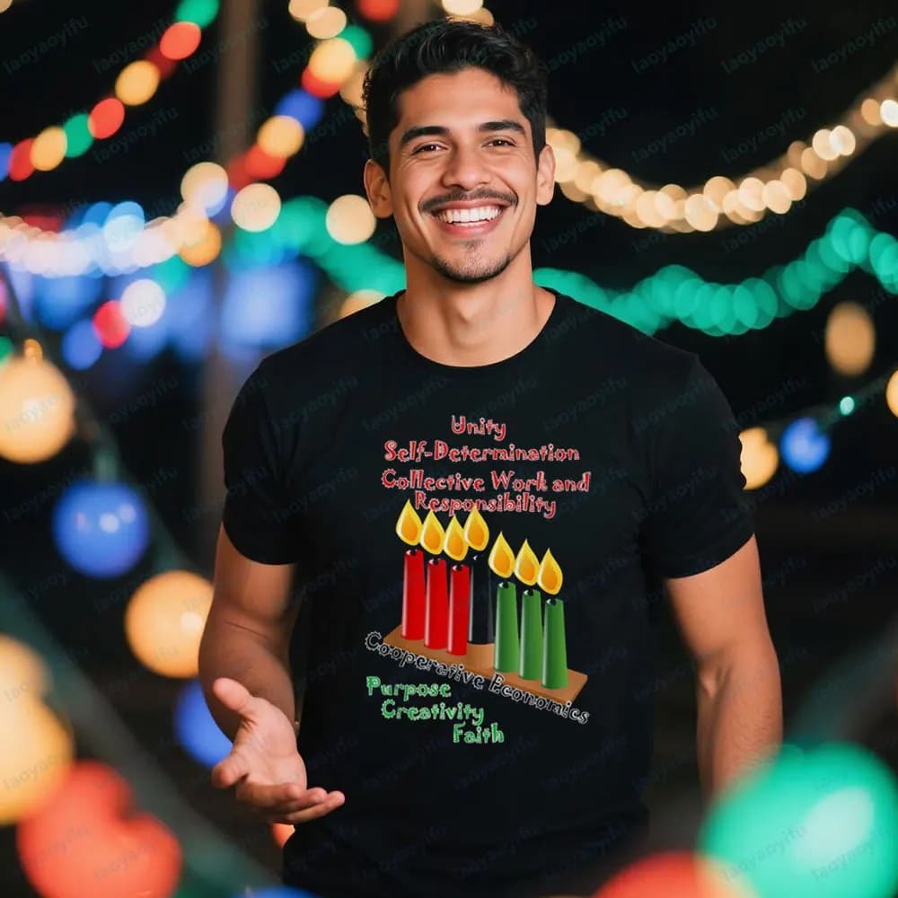 Kwanzaa Day Candles Tee Festival Regalo T-shirt unisex Moda Casual Uomo Donna Streetwear Grafica stampata Top stile trendy