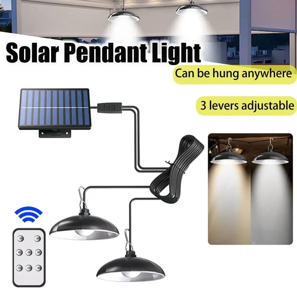 Lampada Solare a Sospensione Singola/Doppia a Risparmio Energetico con Telecomando, Lampadario Solare per Esterni