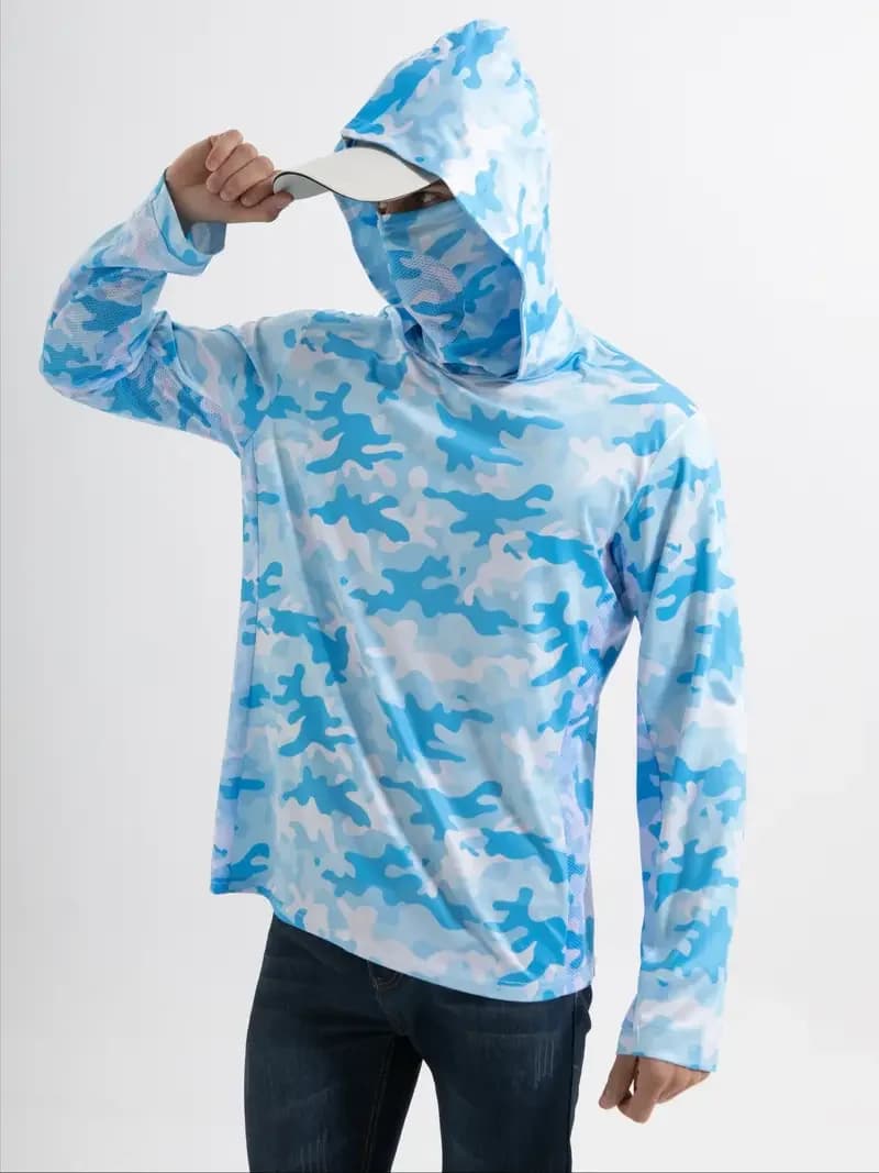 Hooded With Mask Clothing Men Breathable Moisture Wicking Sunscreen and UV protection Fishing Jersey
