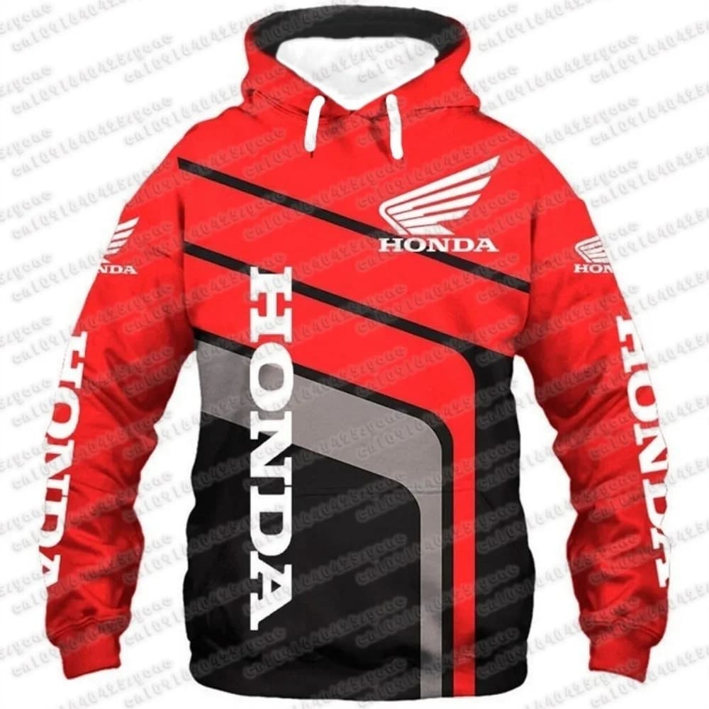 2025 Felpa con cappuccio con logo 3D Honda Autunno e inverno Abbigliamento da strada unisex Versione allentata casual Pullover con cappuccio con coulisse e tasca frontale
