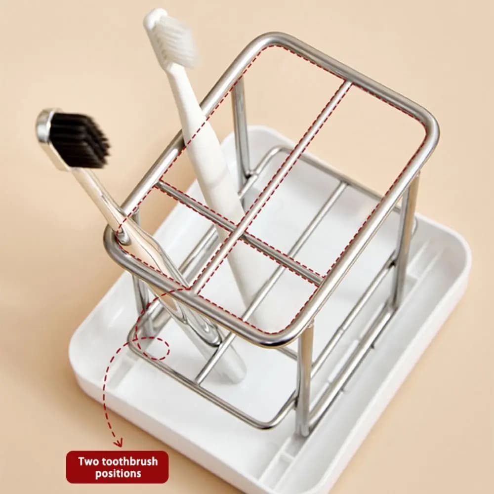 Portaspazzolino in Acciaio Inossidabile Durevole con Vassoio, Portaoggetti Multifunzionale per Lavabo, Scatola di Stoccaggio con Drenaggio per Casa