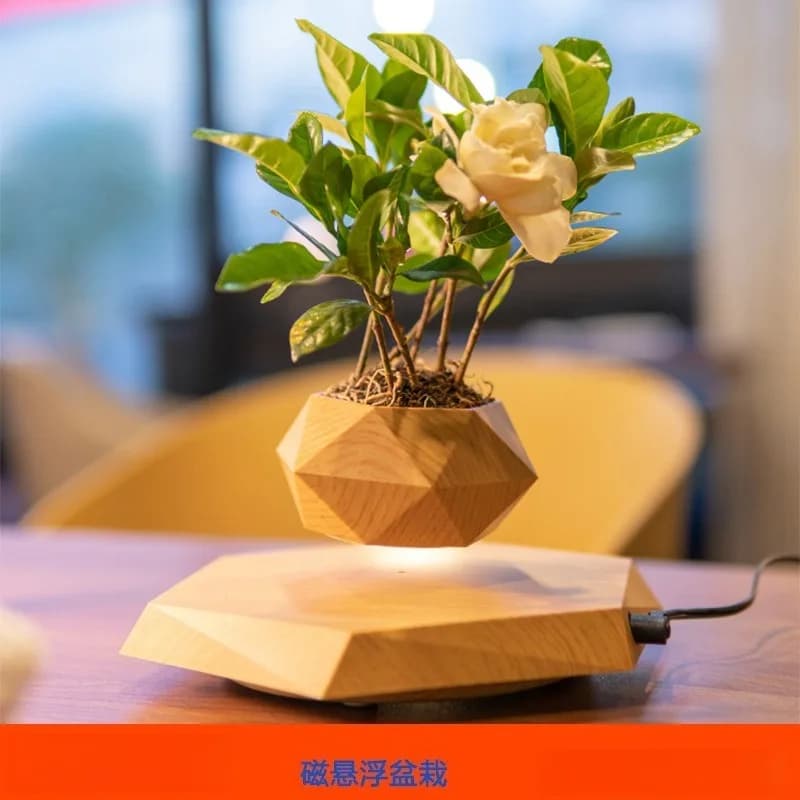 Green plant potted plants, wood grain color, plastic succulent magnetic suspension potted plants, flower pot ornaments