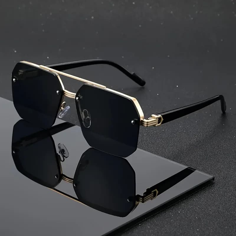Men's Fashion Glasses with Double Bridge Square Mounting, Half Metal Mounting, Unisex Casual Decorative Glasses for commuters