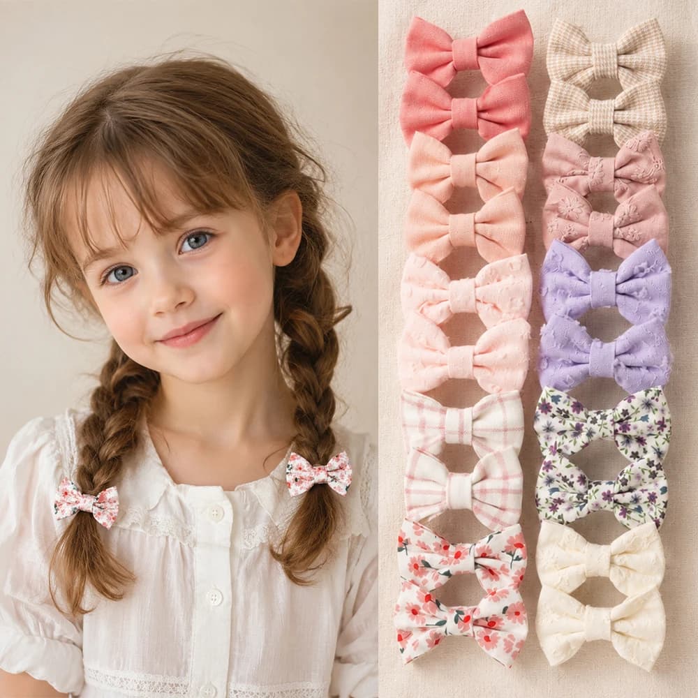 1 Set Cute Fabric Printed Bow Hair Clips Suitable Children Teenagers Party Decoration Clips Girls Baby Hair Accessories Gifts